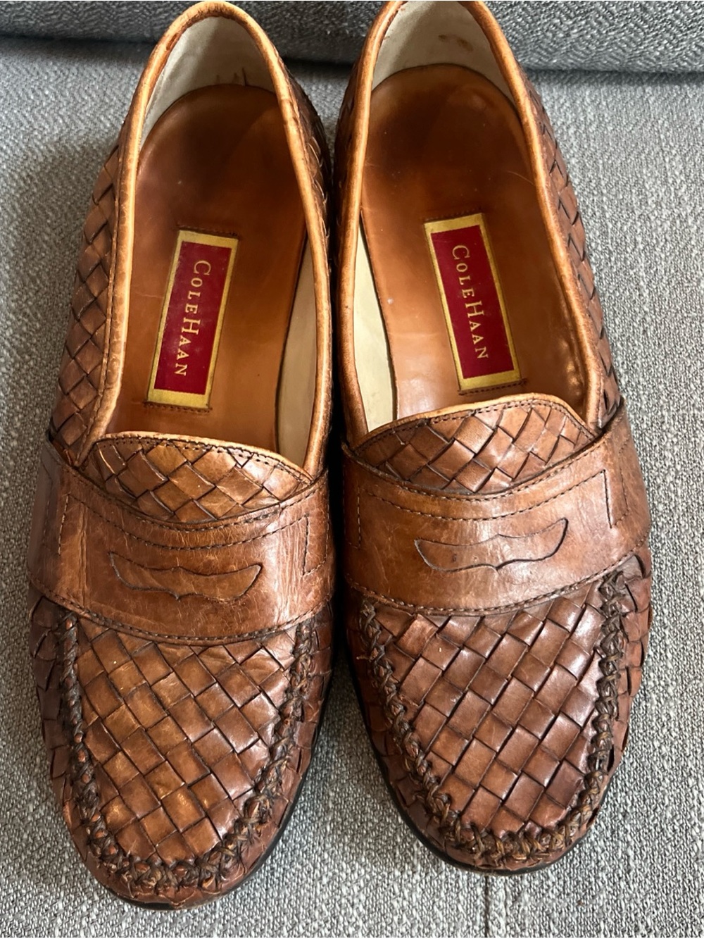 Cole Haan City Woven Penny Loafers Brown Leather Mens 9.5M Preowned
